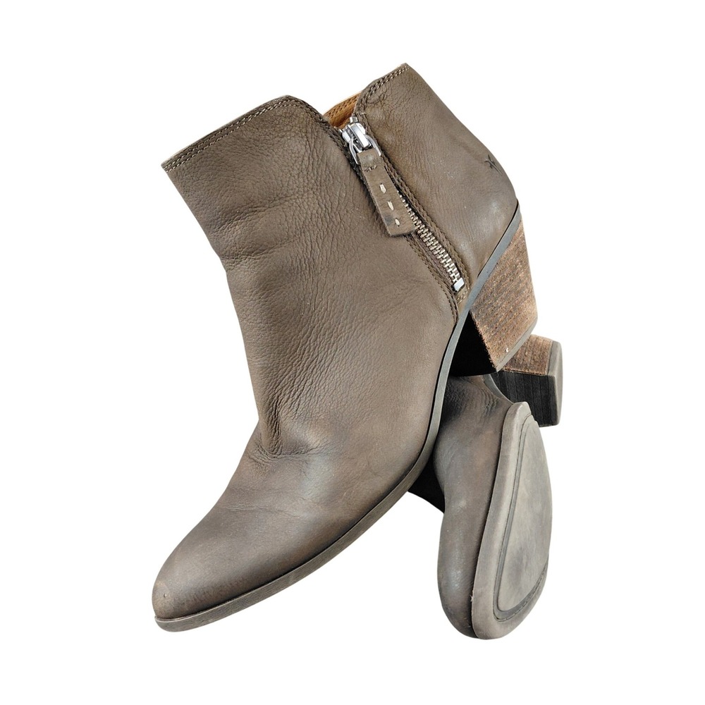 Frye Womens 9.5M Dark Brown Leather Zip Ankle Judy Boots Stacked Block Heel